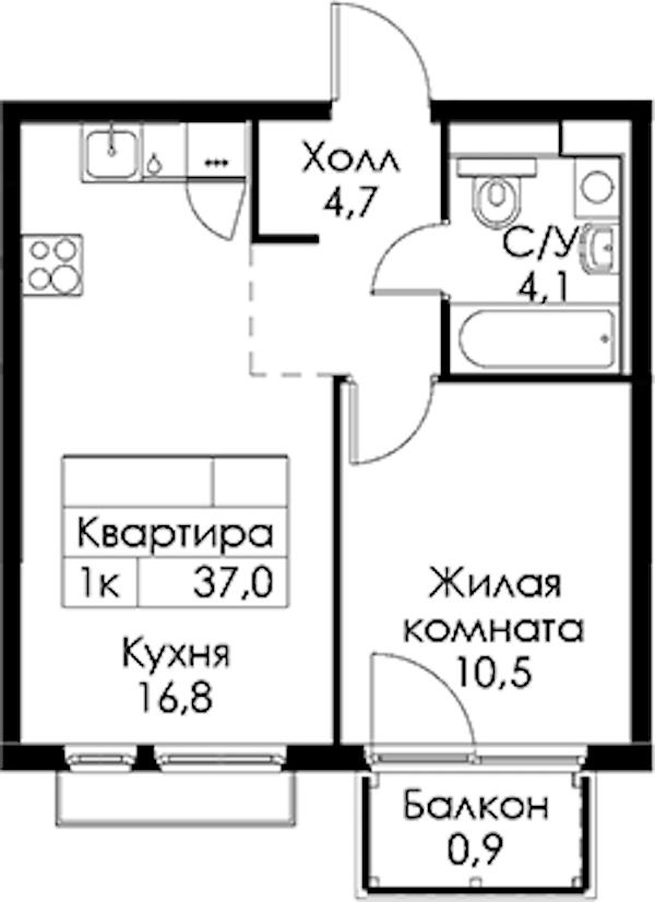 1-комнатная квартира 37 м², 12/13 эт., ЖК «Кантемировская 11»